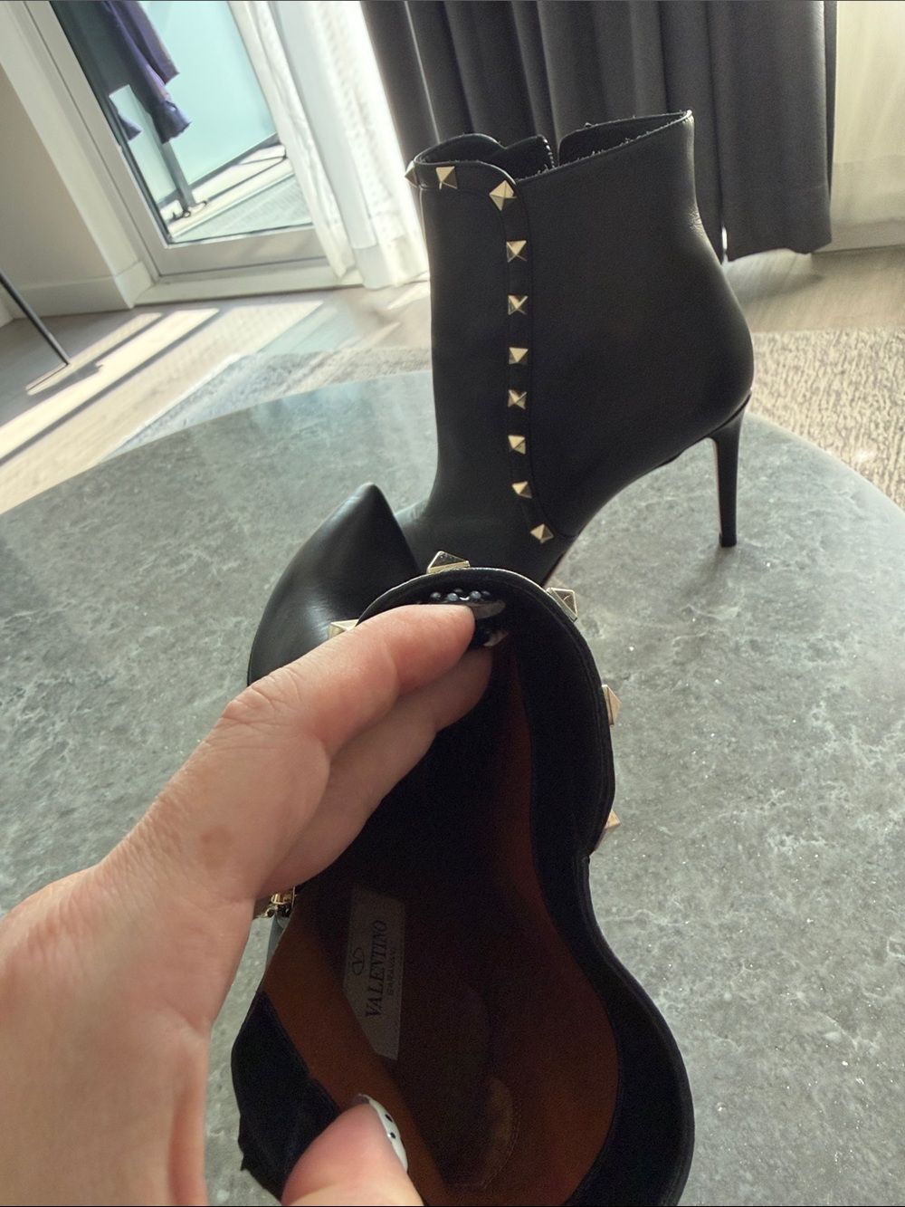 Valentino Leather Black Studded Pointed-Toe Ankle Boots - Picture 8 of 9